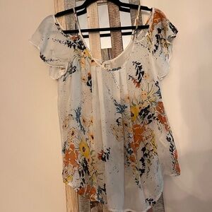Joie Floral Print Blouse - White, Orange, Yellow